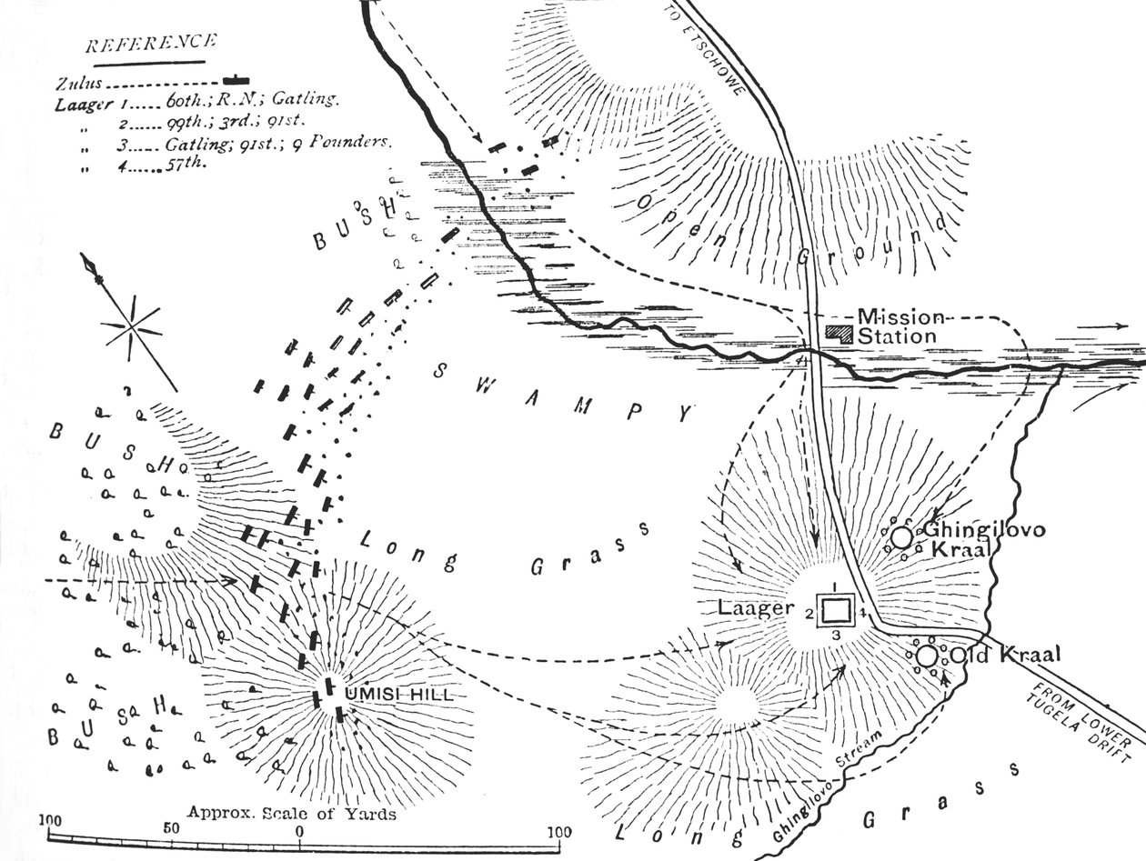 Ghingilovon taistelun suunnitelma vuodelta 1880 tekijältä Unbekannt