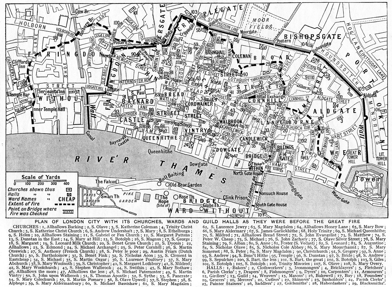 Lontoon Cityn suunnitelma kirkot, seurakunnat ja kiltasalit, 1926-1927 tekijältä Unbekannt