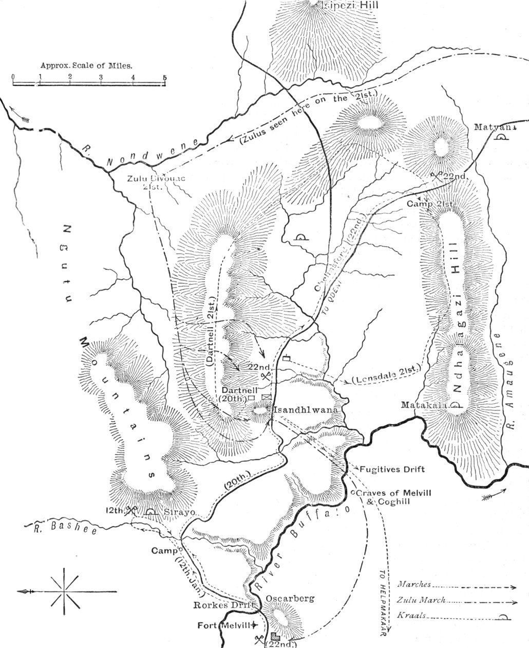 Suunnitelma maaliskuista lähellä Isandhlwanaa 12. ja 22. tammikuuta 1879, c1880 tekijältä Unbekannt