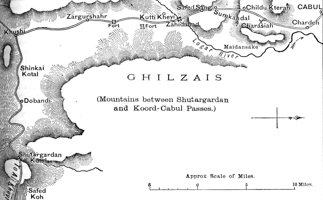 Suunnitelma tiestä Shutargardanin solalta Cabuliin, n. 1880 tekijältä Unbekannt