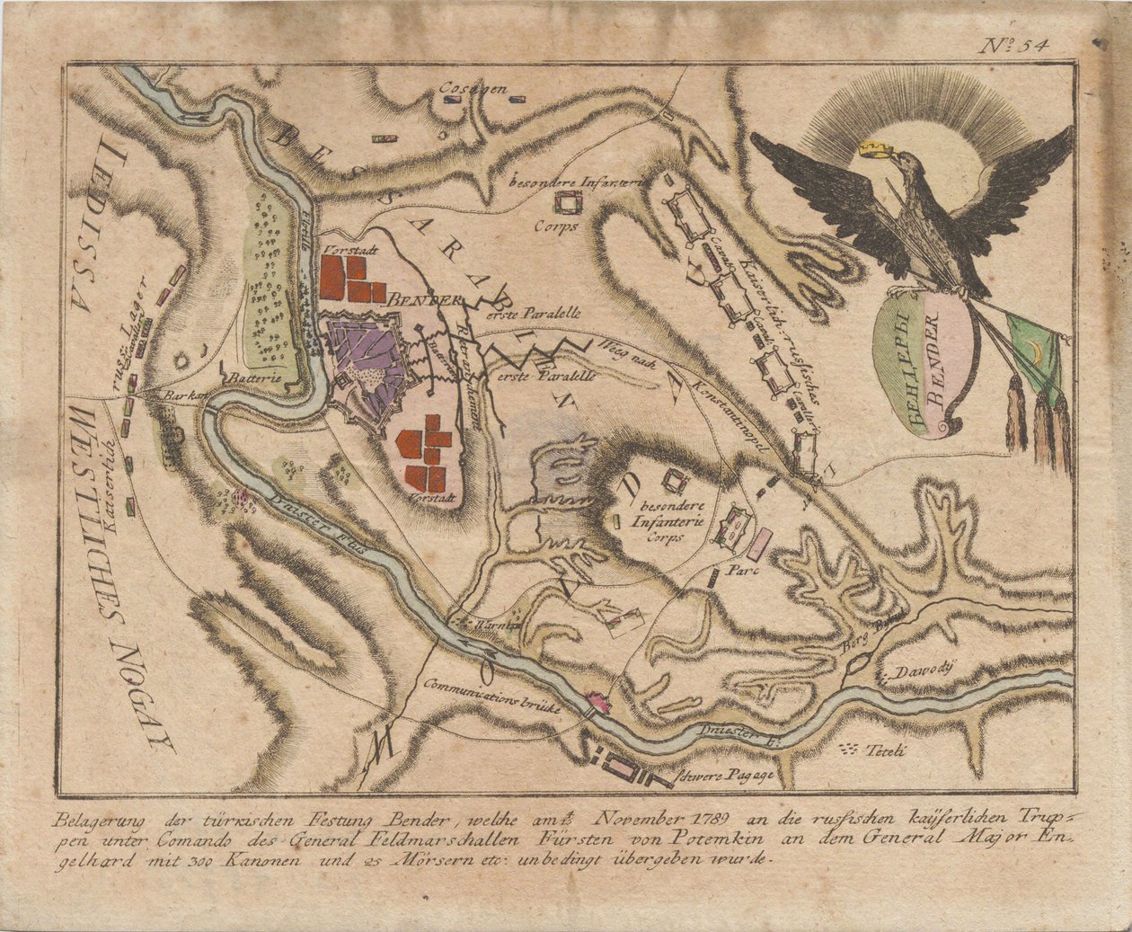 Suunnitelma Venäjän armeijan Benderin turkkilaisen linnoituksen piirittämisestä marraskuussa 1789, 1789. tekijältä Unbekannt