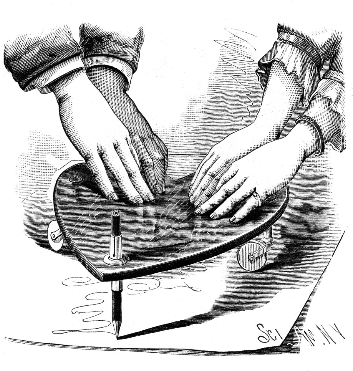 Planchette tai ouija-lauta, 1885 tekijältä Unbekannt