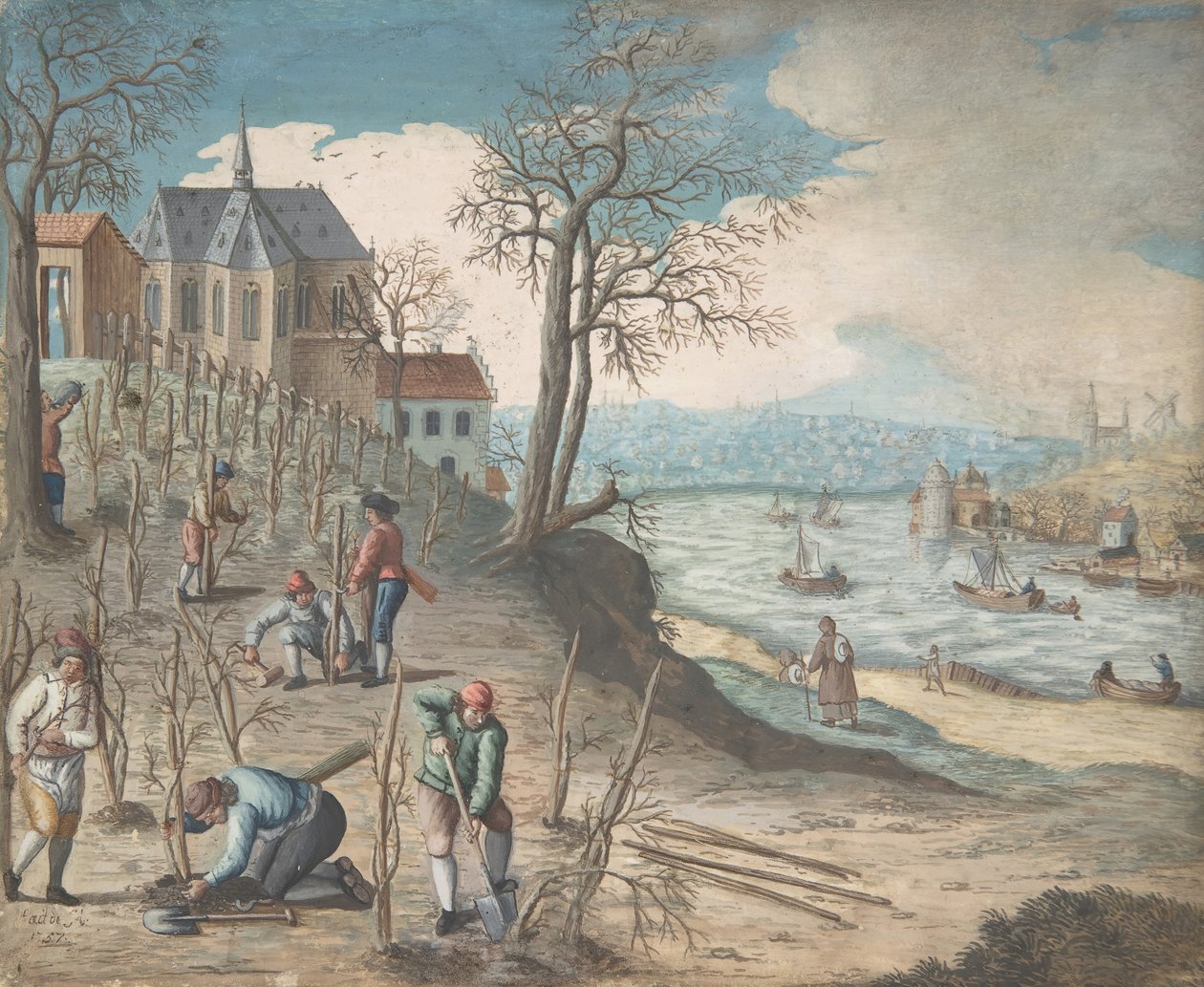 Puiden istutus, 1700-luku. tekijältä Unbekannt