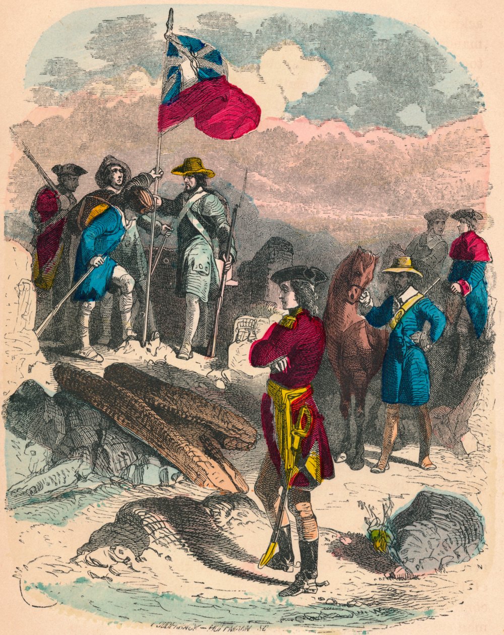 Kuninkaallisen lipun istuttaminen Fort Duquesnen raunioille, 1758 tekijältä Unbekannt