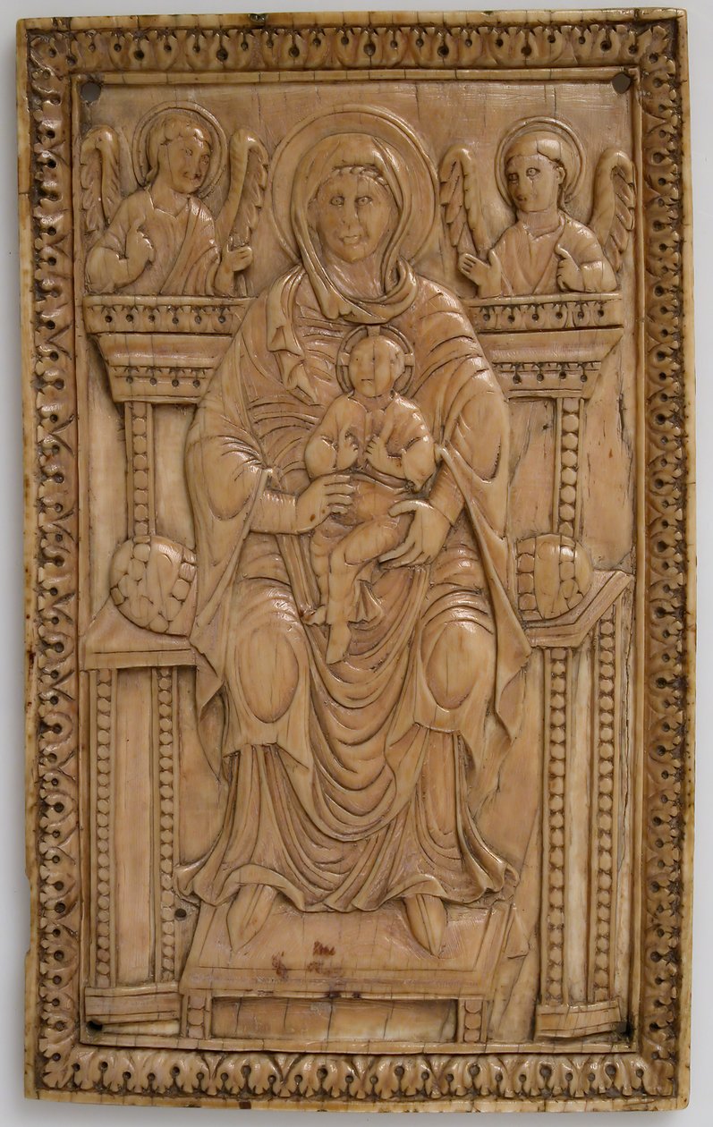 Muistolaatta Enthroned Neitsyt ja lapsi, Carolingian, 850-875. tekijältä Unbekannt