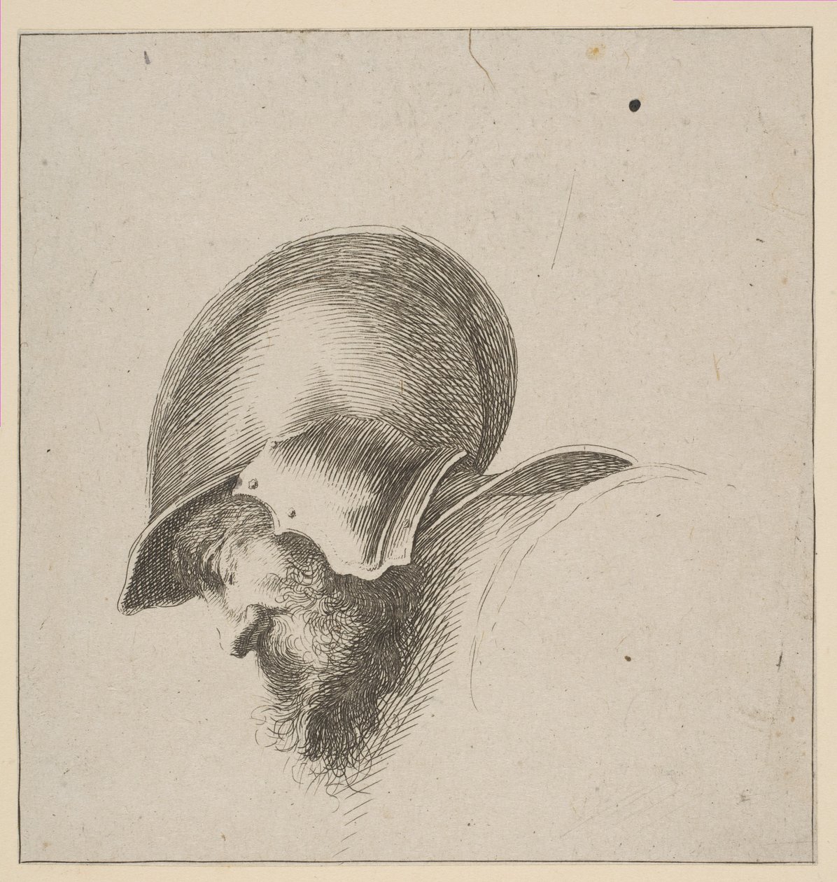 Levy 10: Sotilaan pää, Piirustuksen perusteet I principii del disegno, vuoden 1641 jälkeen. tekijältä Unbekannt