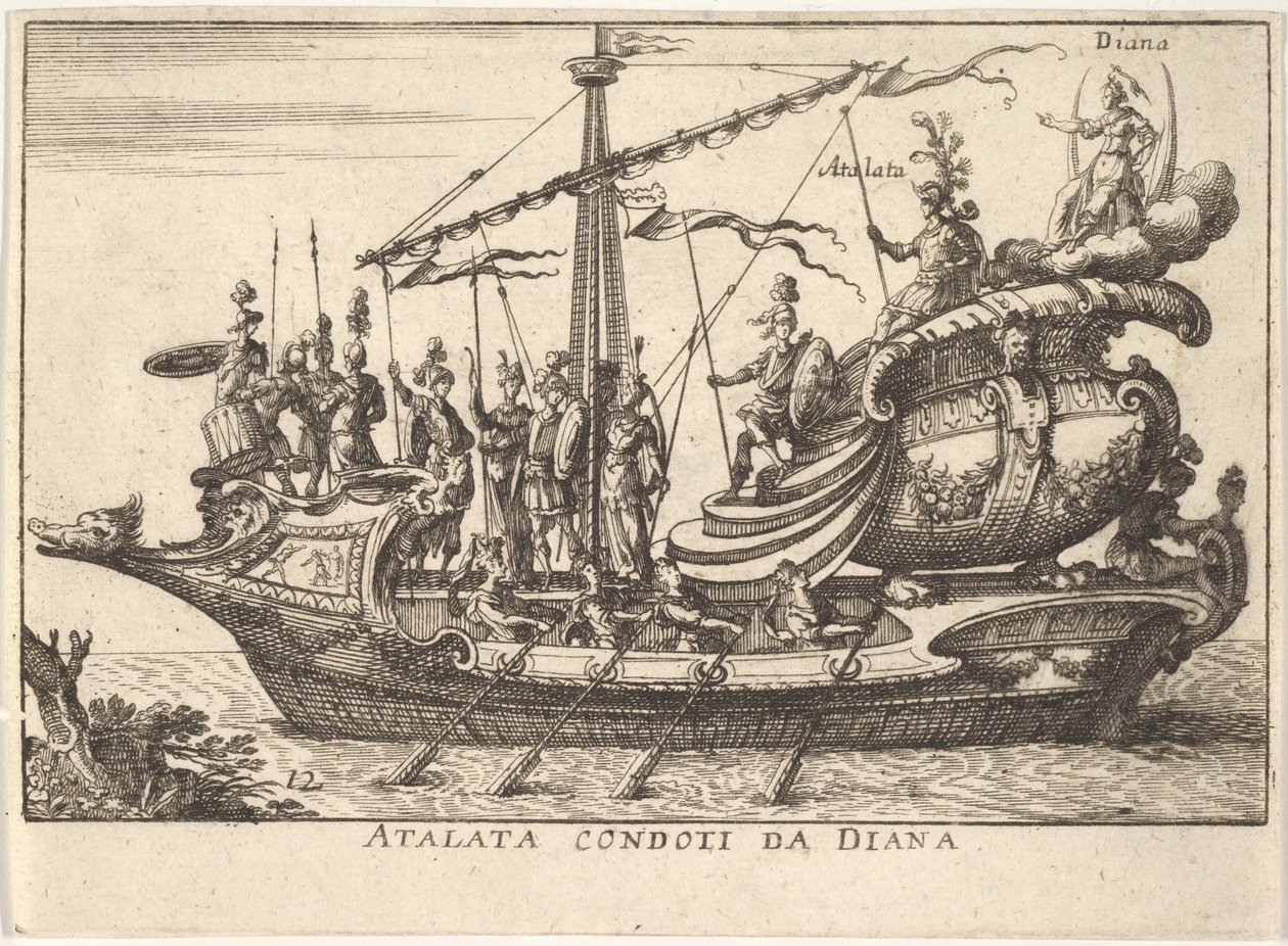 Levy 12: Atalanta, jota johtaa Diana Atalanta condotti da Diana, mukana soturikarhu..., 1664. tekijältä Unbekannt