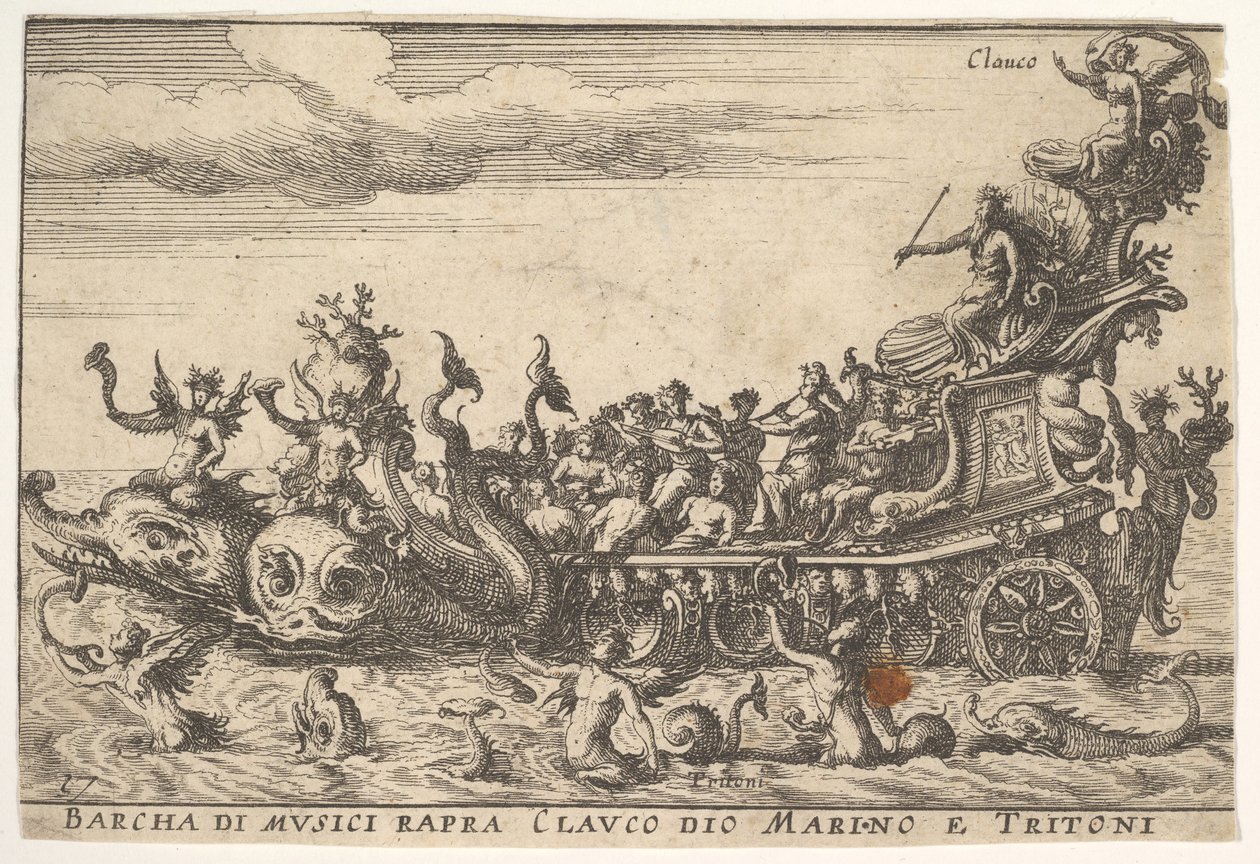 Levy 16: Muusikoiden laiva merijumala Claucuksen ja tritonien Barcha di musici rapra C... kanssa, 1664. tekijältä Unbekannt