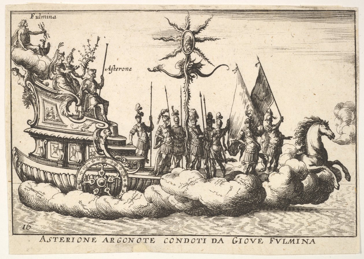 Levy 16: Argonaut Asterion, jota johtaa nuori salamahahmo Asterione argonote con..., 1664. tekijältä Unbekannt