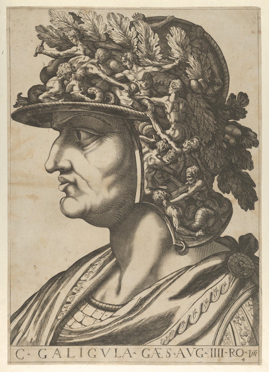 Levy 4: Caius profiilissa vasemmalle, teoksesta "The Twelve Caesars", 1610-40. tekijältä Unbekannt
