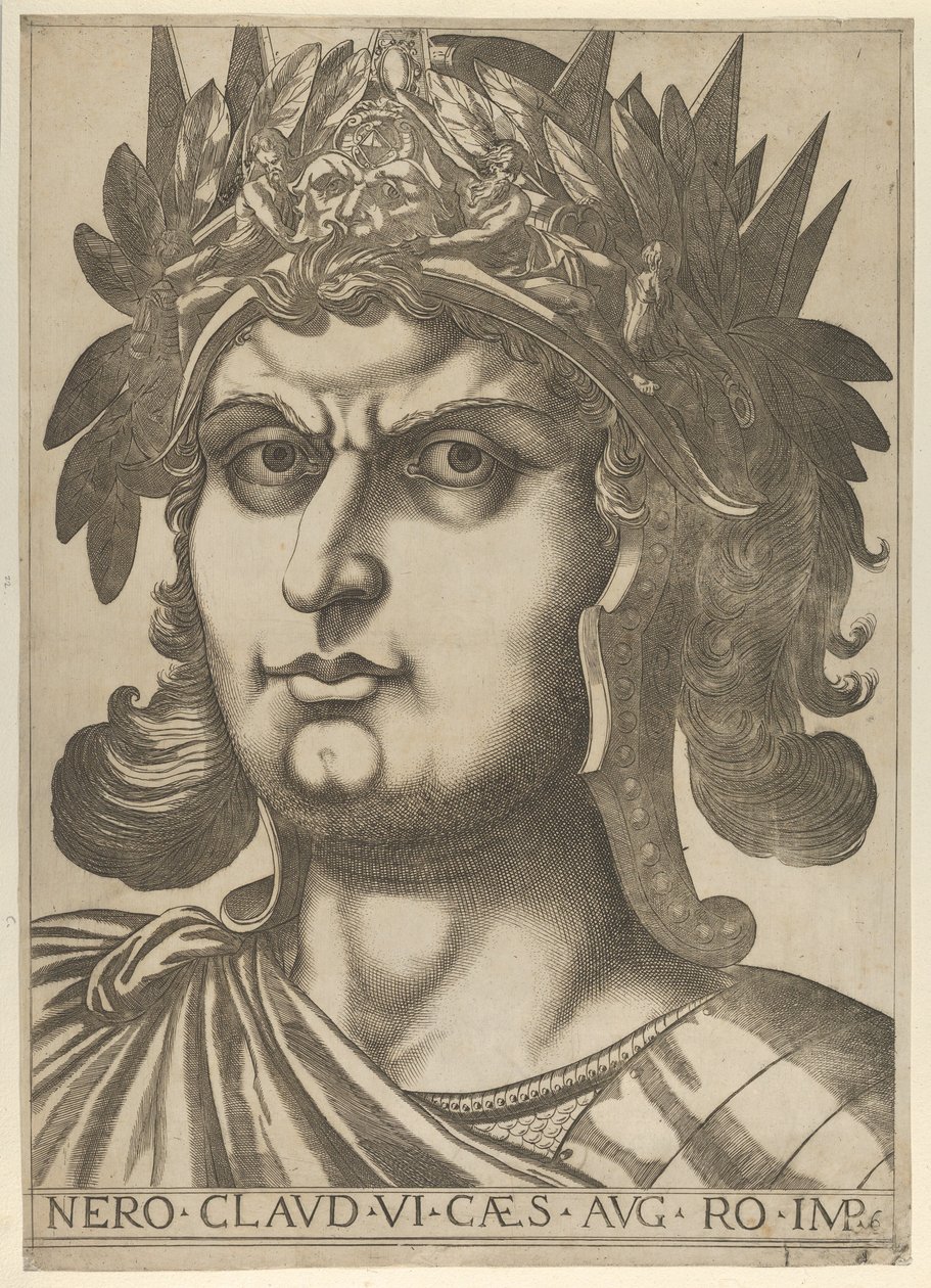 Levy 6: Nero päänsä hieman oikealle käännettynä, teoksesta "The Twelve Caesars", 1610-40. tekijältä Unbekannt