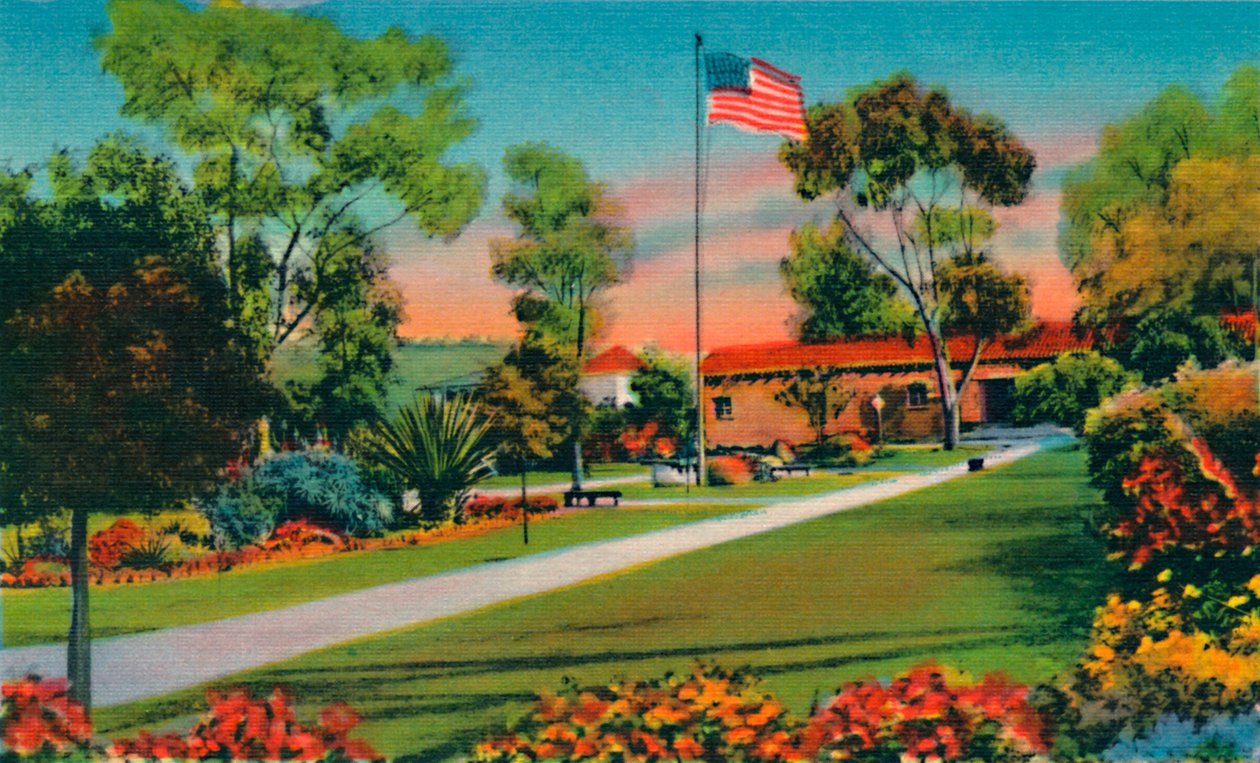 Plaza, jossa Kalifornian ensimmäinen Amerikan lippu nostettiin vuonna 1846. San Diego, California, c194 tekijältä Unbekannt