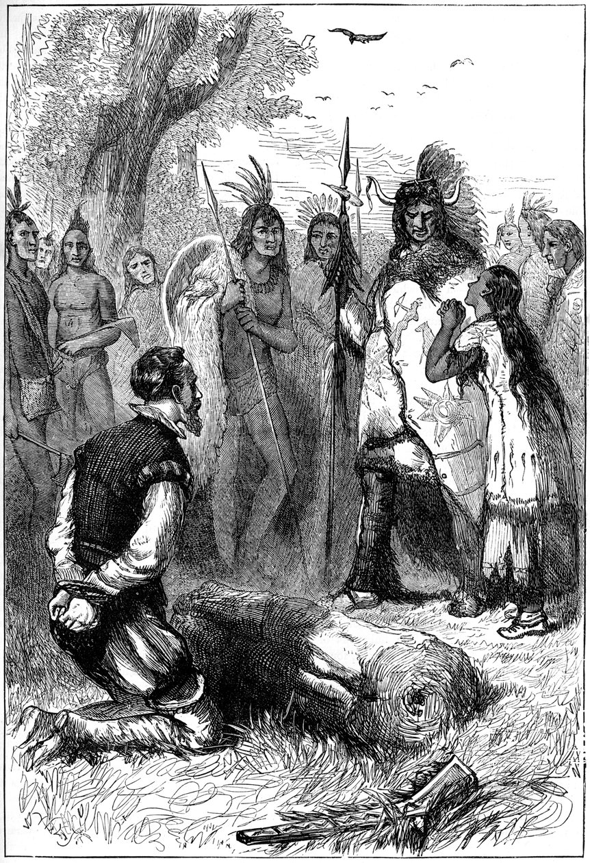 Pocahontas pelasti kapteeni Smithin hengen, 1607 c1880 tekijältä Unbekannt
