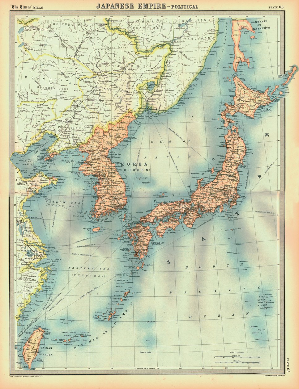 Japanin valtakunnan poliittinen kartta, 1900-luvun alku tekijältä Unbekannt