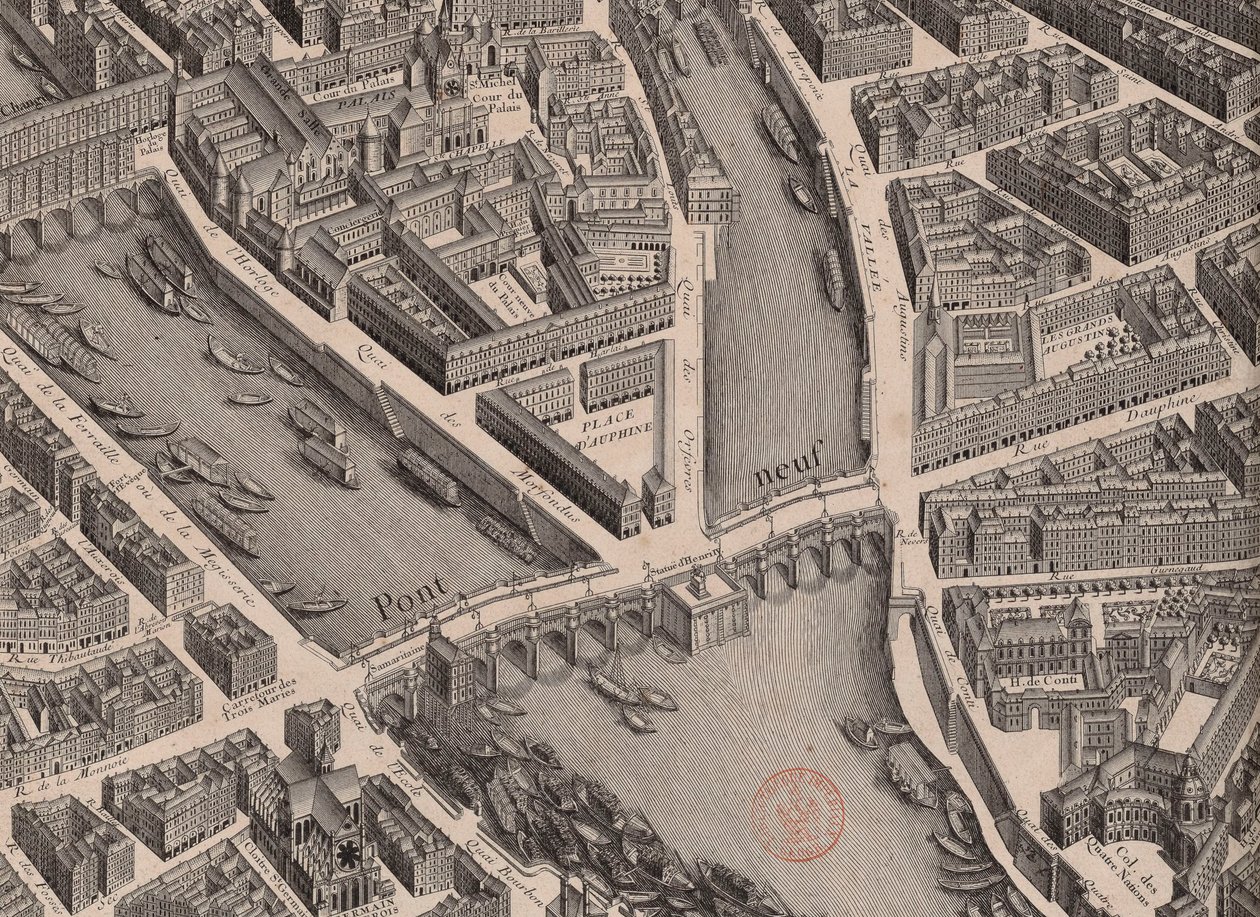 Pont Neuf. Pariisin kartta, sanoi Turgot, 1739. tekijältä Unbekannt