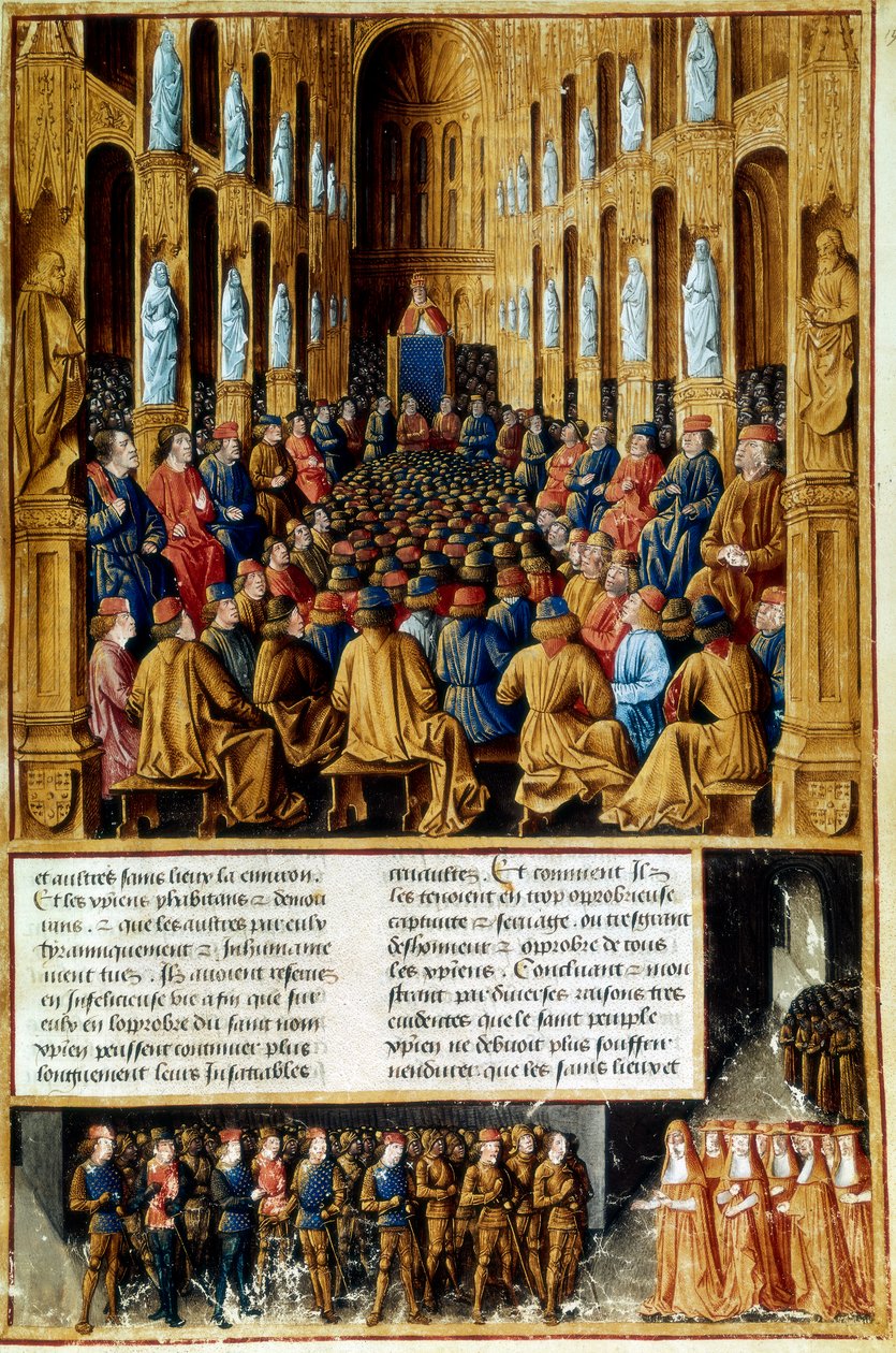 Paavi Urbanus II puheenjohtajana Clermontin kirkolliskokouksessa, Ranskassa, 1095 c1490 tekijältä Unbekannt