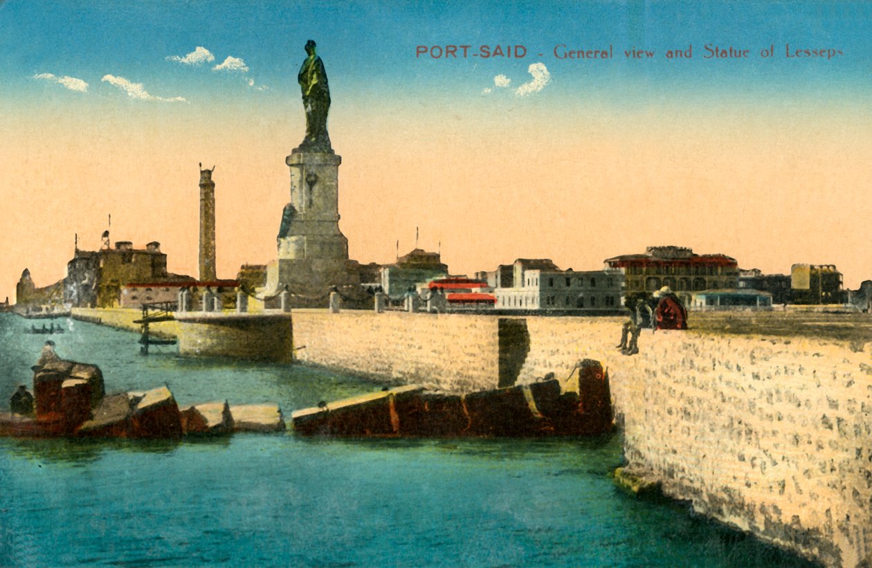 Port-Said - Yleisnäkymä ja Lessepsin patsas, c1918-c1939. tekijältä Unbekannt