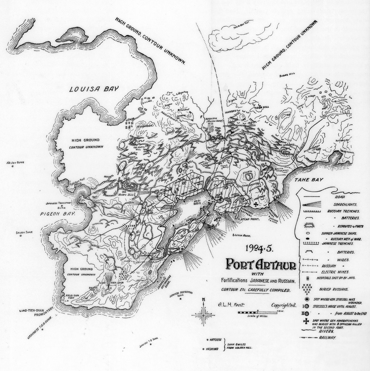 Port Arthur, Manchuria, näyttää Japanin ja Venäjän linnoitukset, Venäjän ja Japanin sota, 1905 tekijältä Unbekannt