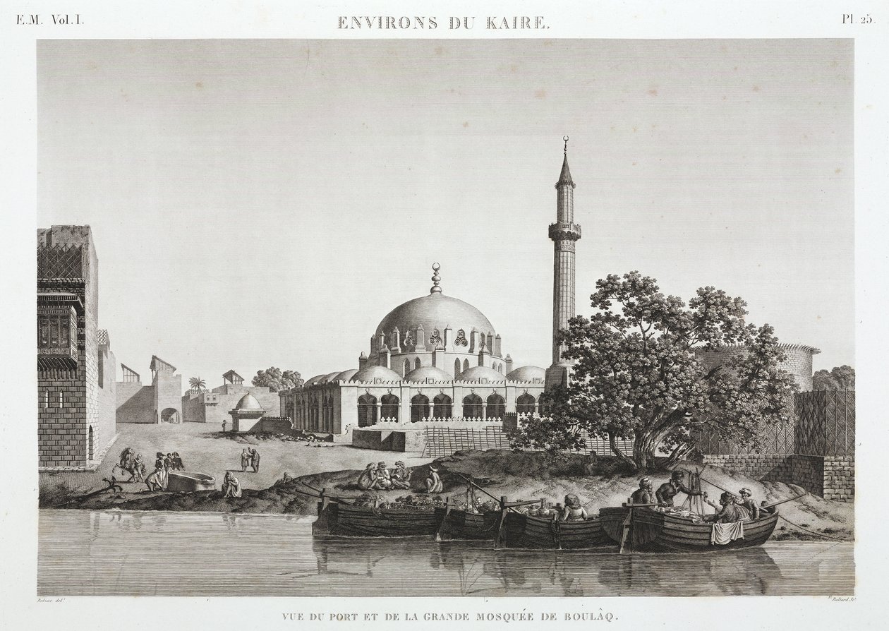 Boulaqin satama ja suuri moskeija, Kairo, Egypti, n. 1798 tekijältä Unbekannt