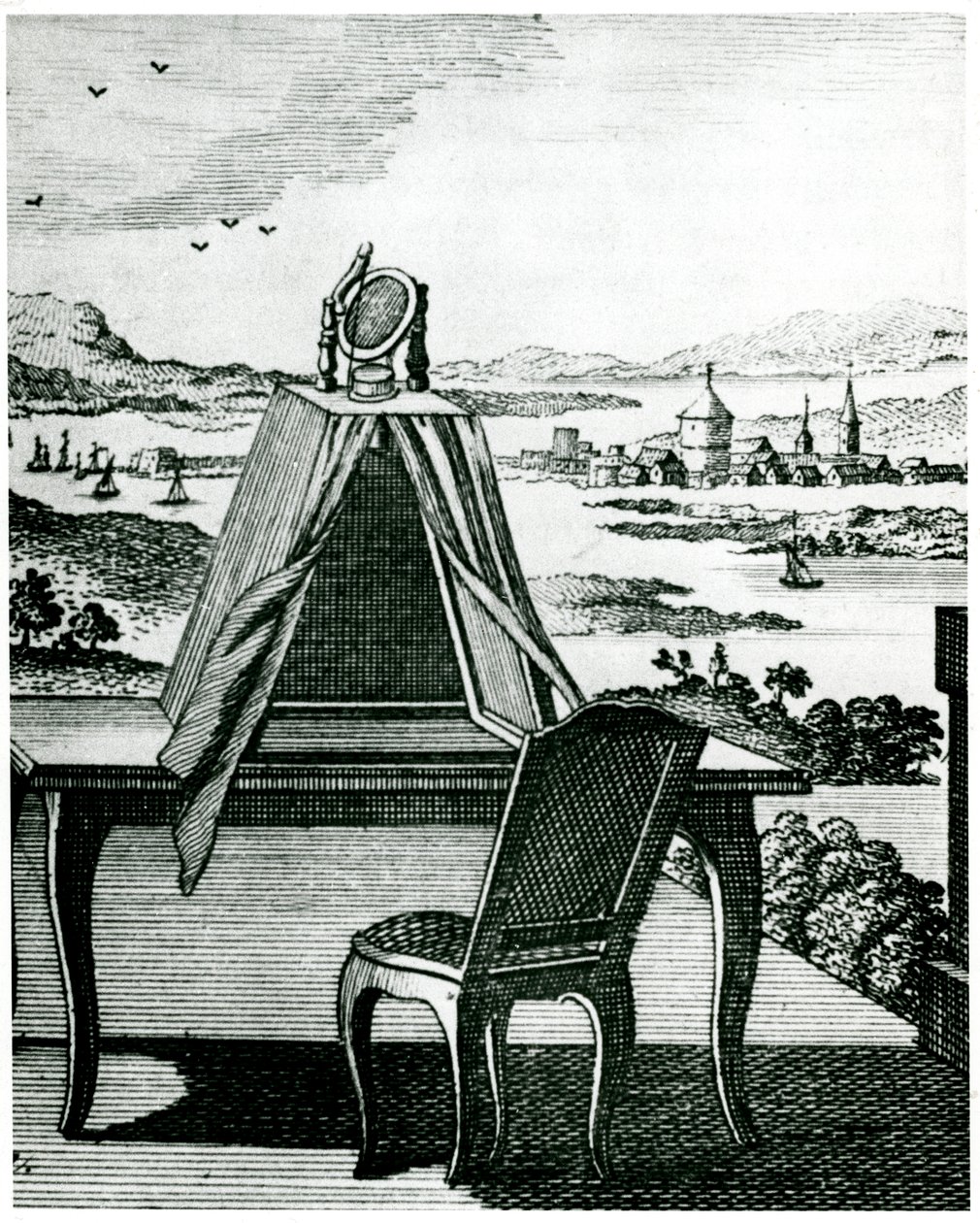 Kannettava telttatyyppinen camera obscura, 1764 tekijältä Unbekannt