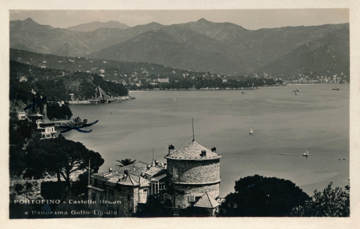 Portofino - Castello Brown ja Panorama of the Tigullion lahdelle, n. 1900. tekijältä Unbekannt