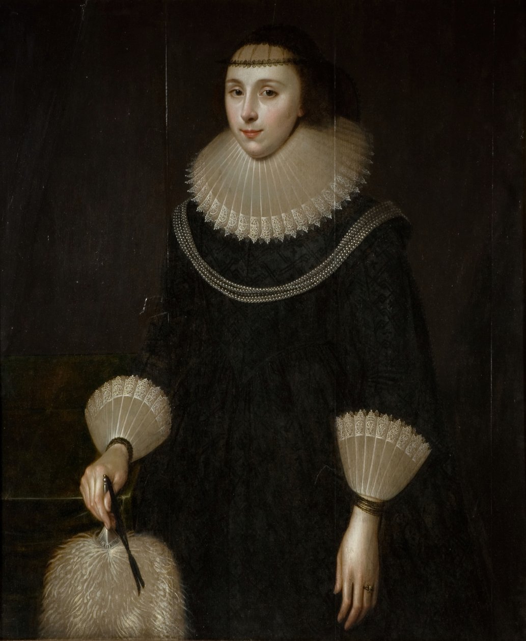 Naisen muotokuva tuulettimen kanssa, 1600-1650. tekijältä Unbekannt
