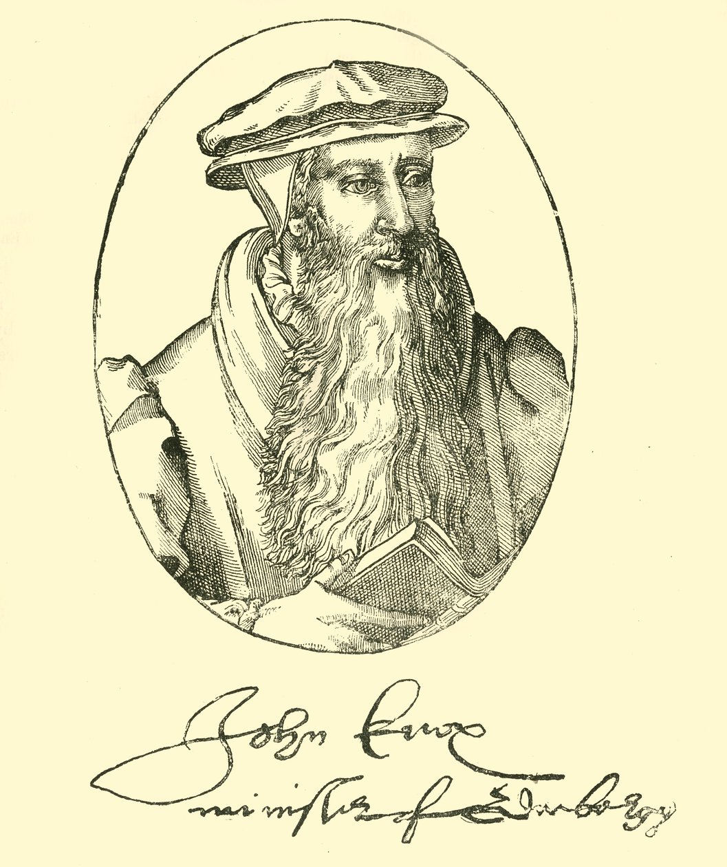 John Knoxin muotokuva ja nimikirjoitus, 1550-1560, 1890. tekijältä Unbekannt