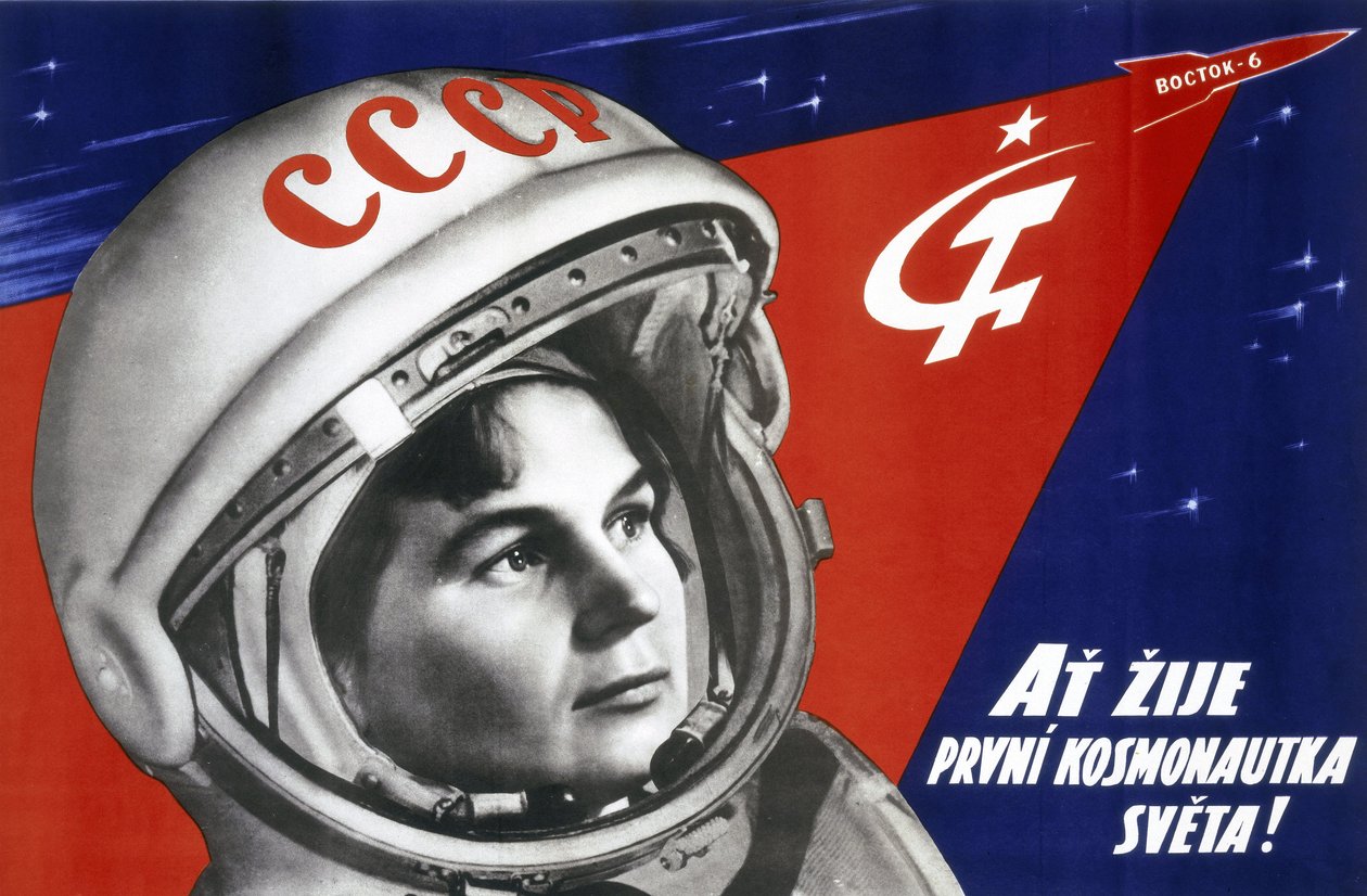 Muotokuva venäläisestä kosmonautti Valentina Vladimirovna Tereškovasta (s. 1937), ensimmäinen nainen avaruudessa 16. kesäkuuta 1963 tekijältä Unbekannt