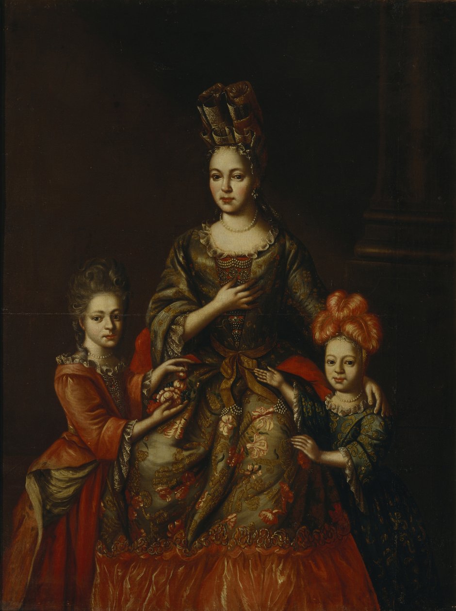 Muotokuva Anastasiya Yakovlevna Naryshkinasta lasten kanssa Alexandra Kirillovna ja Tatyana Kirillovna, 1700-luvun alku. tekijältä Unbekannt