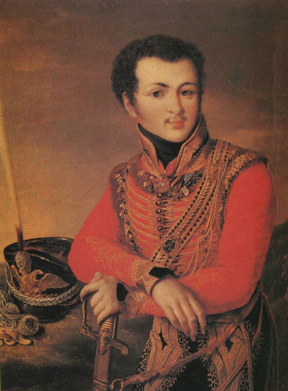 Muotokuva Artemy Lazarevista 1791-1813, henkivartijahusaarirykmentin esikuntaratsastusmestari, 1820-luku tekijältä Unbekannt