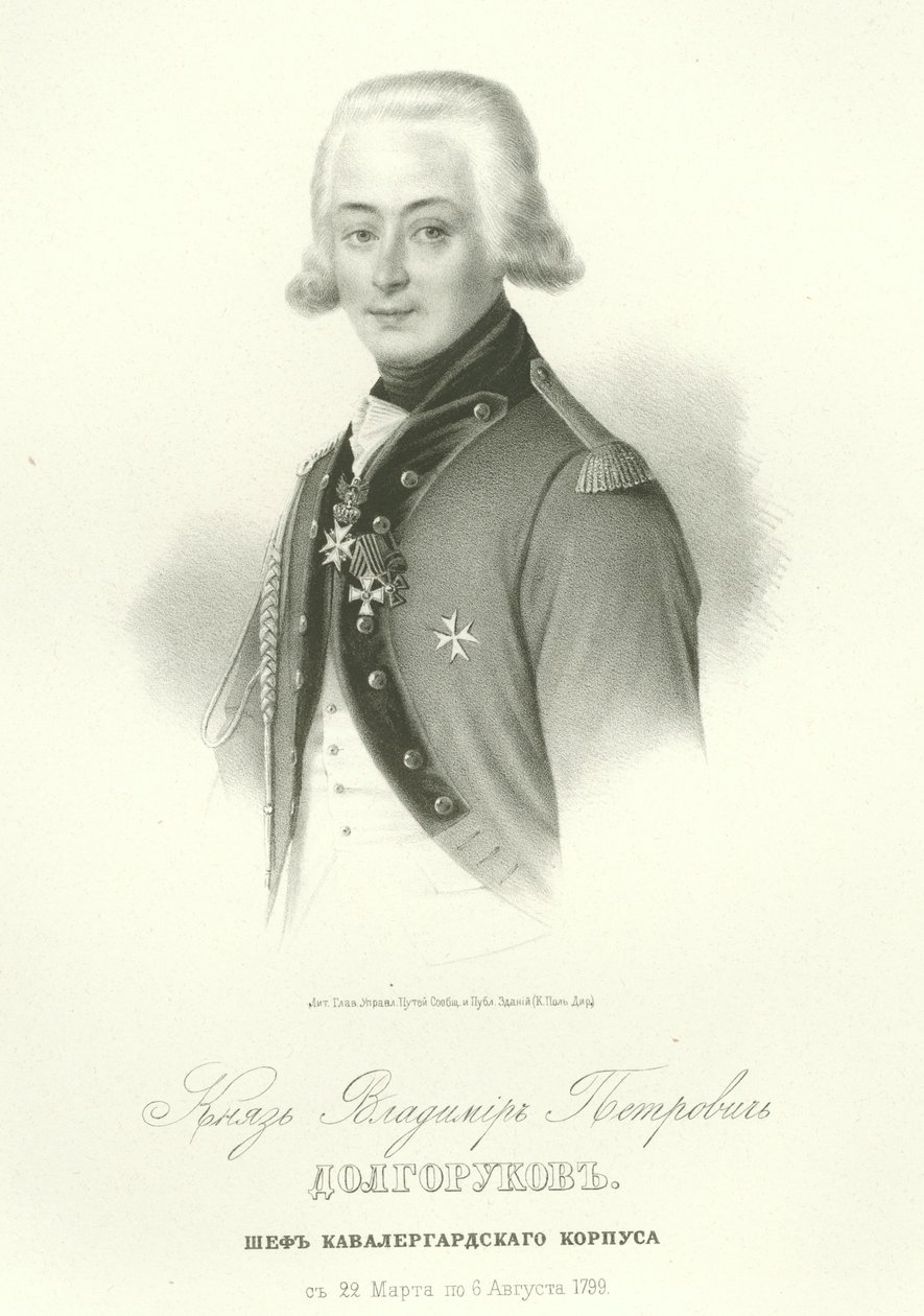 Kreivi Vladimir Petrovitš Dolgorukovin muotokuva 1773-1817 tekijältä Unbekannt
