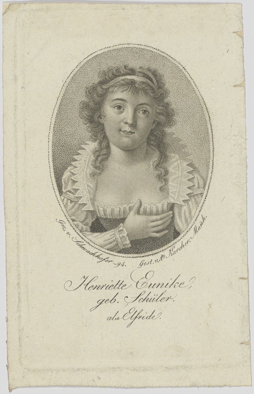 Henriette Hendel-Schützin muotokuva, os. Schüler 1772-1849 Elfridena, 1794. tekijältä Unbekannt