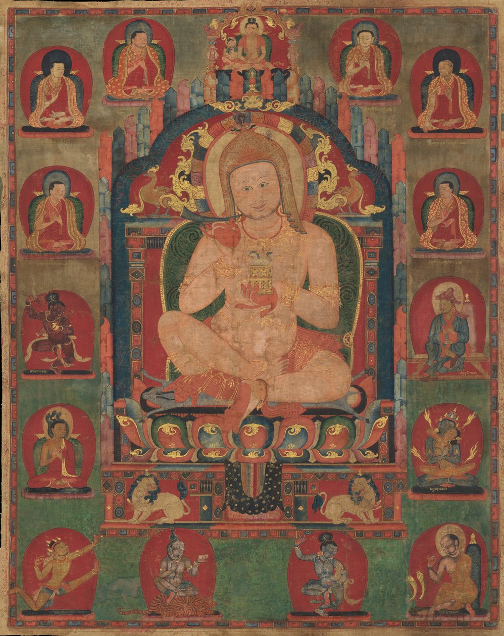 Muotokuva Jnanatapasta Osallistujina Lamat ja Mahasiddhat, n. 1350. tekijältä Unbekannt
