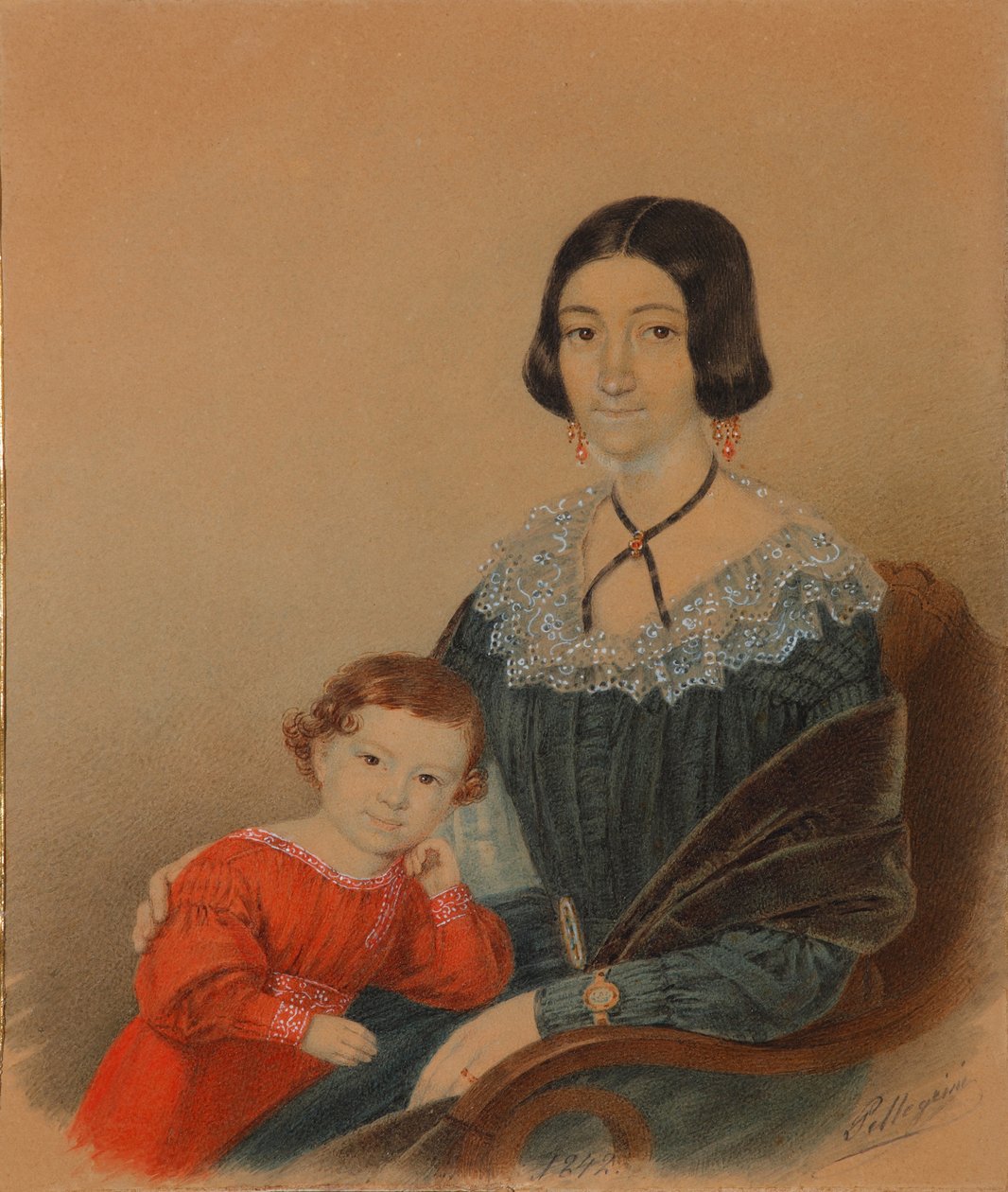 Muotokuva Maria Prokhorovna Krivtsovasta poika Aleksanterin kanssa, 1841 tekijältä Unbekannt