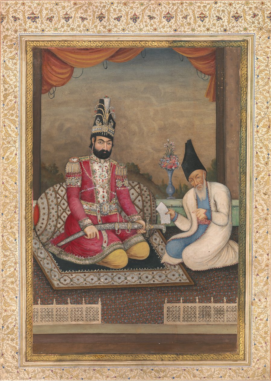Muhammad Shah Qajarin ja hänen visiirinsä Haj Mirza Aghasin muotokuva, 1800-luvun toinen neljännes. tekijältä Unbekannt