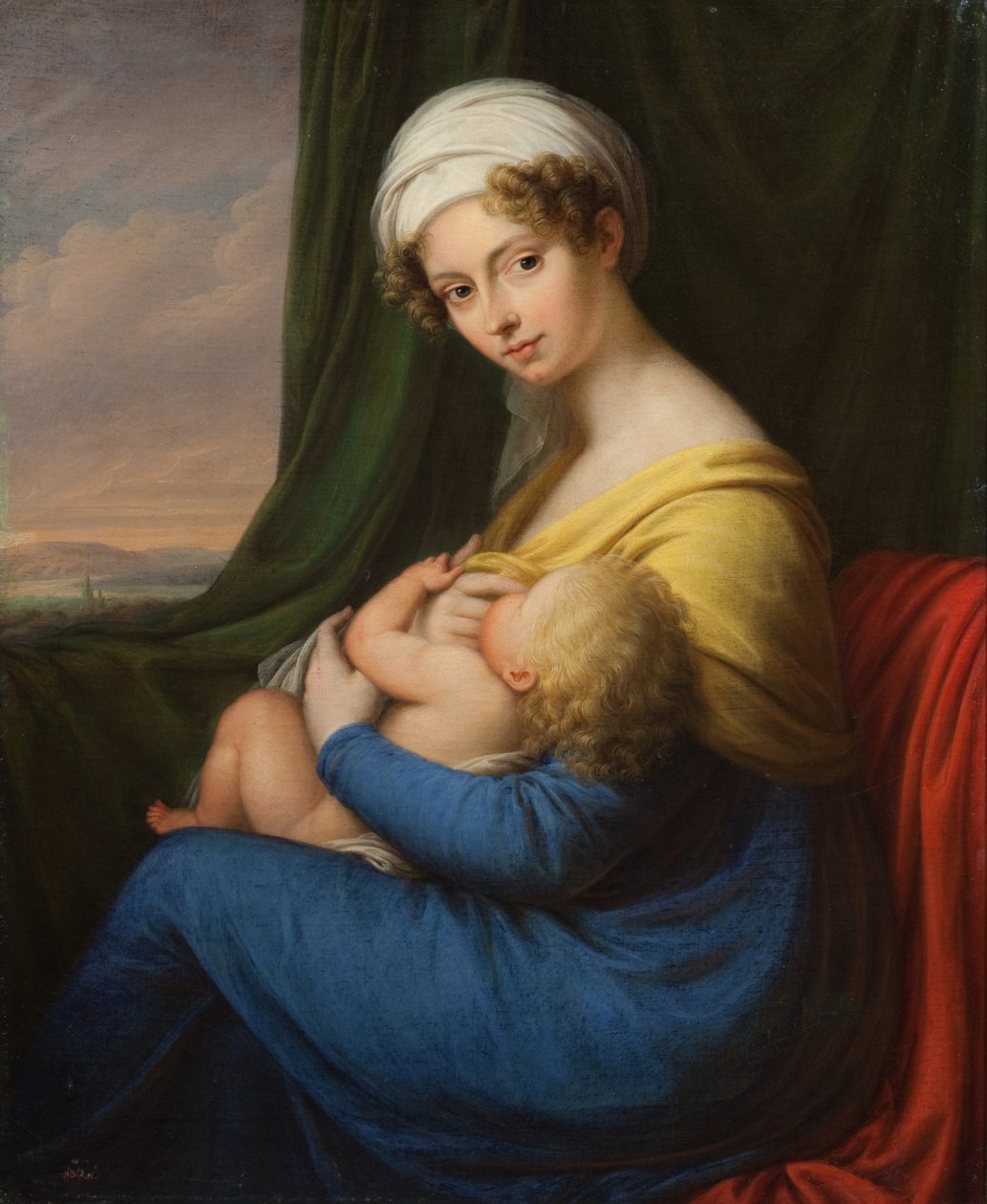 Prinsessa Maria Fjodorovna Barjatinskajan muotokuva, os Keller 1792-1858 poikansa kanssa, 1820-luku. tekijältä Unbekannt