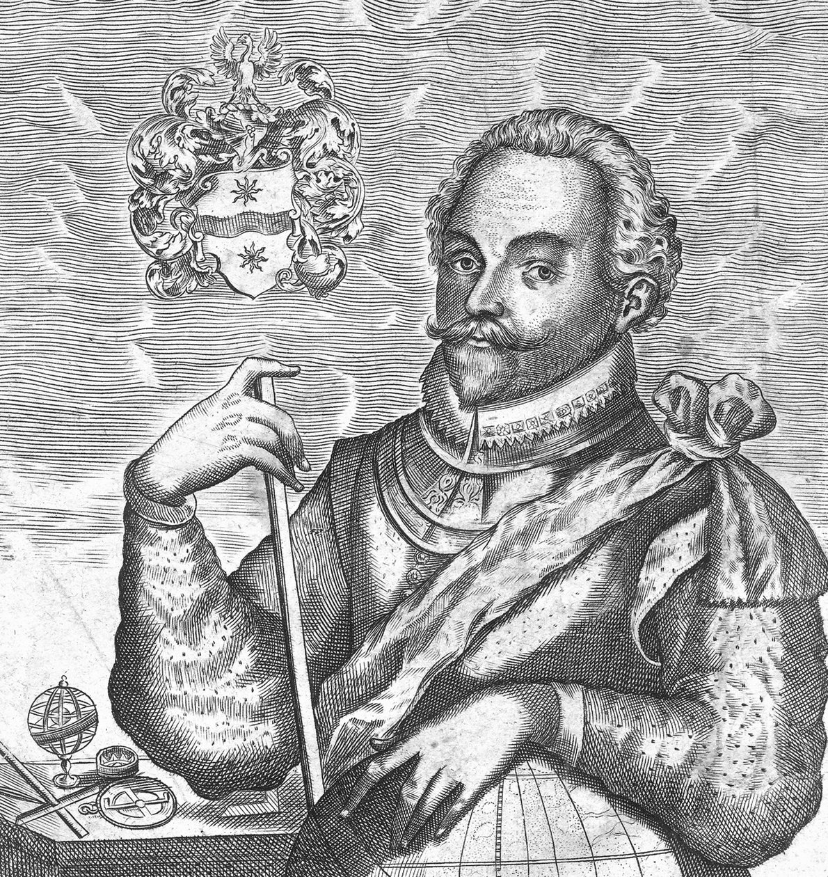 Sir Francis Draken muotokuva. Frontispiece elokuvasta The World Encompassed, 1628 tekijältä Unbekannt