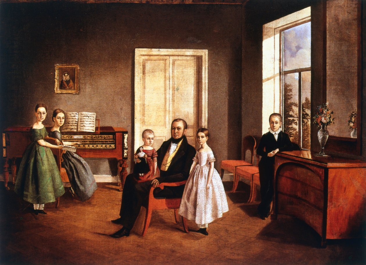 Perheen muotokuva sisätiloissa, venäjä, c1840 tekijältä Unbekannt