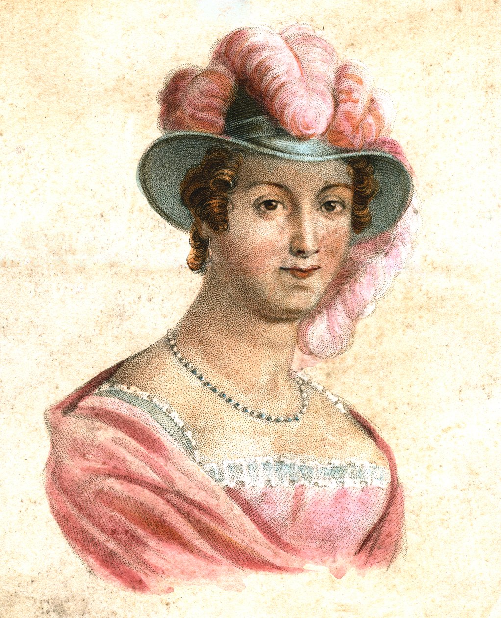 Naisen muotokuva höyhenhatussa, n. 1750-1850 tekijältä Unbekannt
