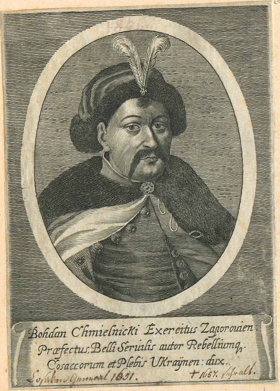 Muotokuva Ukrainan kasakkahetmanista Bohdan Hmelnytskistä 1595-1657 tekijältä Unbekannt