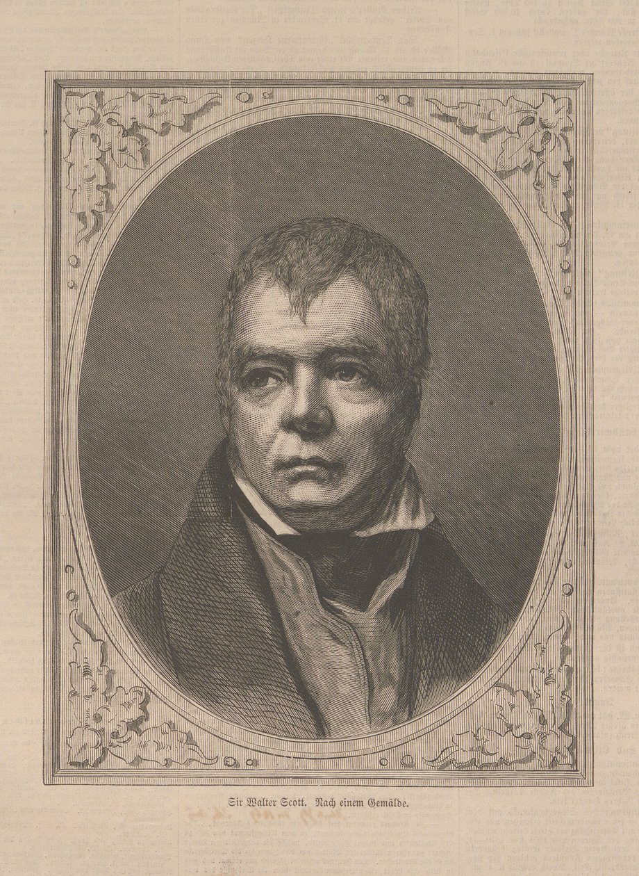 Historiallisen kirjailijan ja runoilijan Sir Walter Scottin muotokuva 1771-1832, 1871. tekijältä Unbekannt