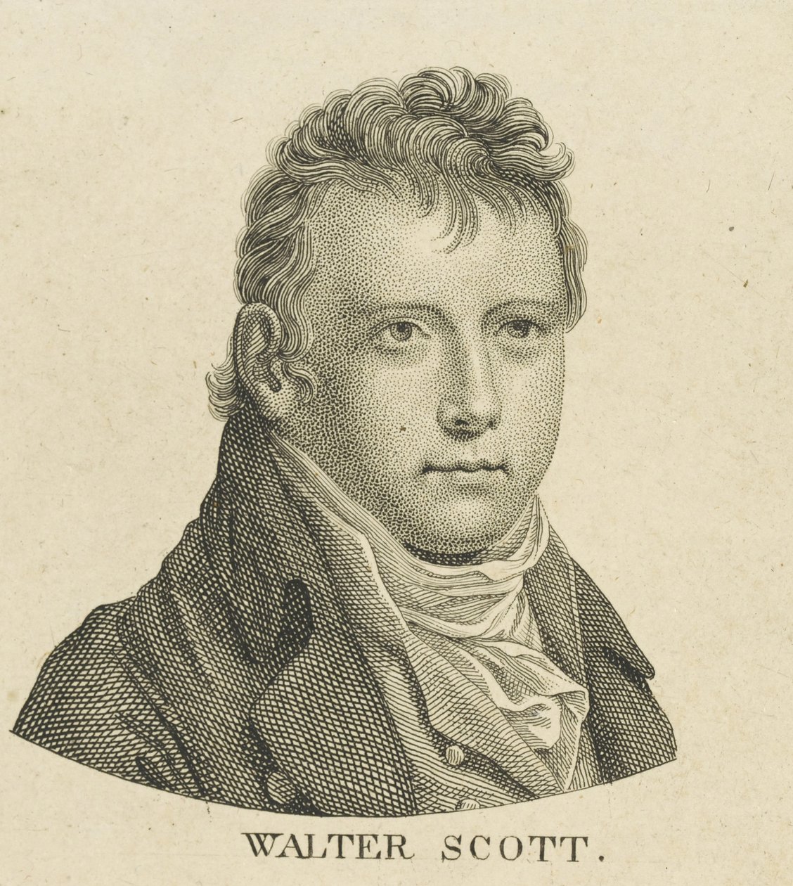 Historiallisen kirjailijan ja runoilijan Sir Walter Scottin muotokuva 1771-1832, n. 1800. tekijältä Unbekannt