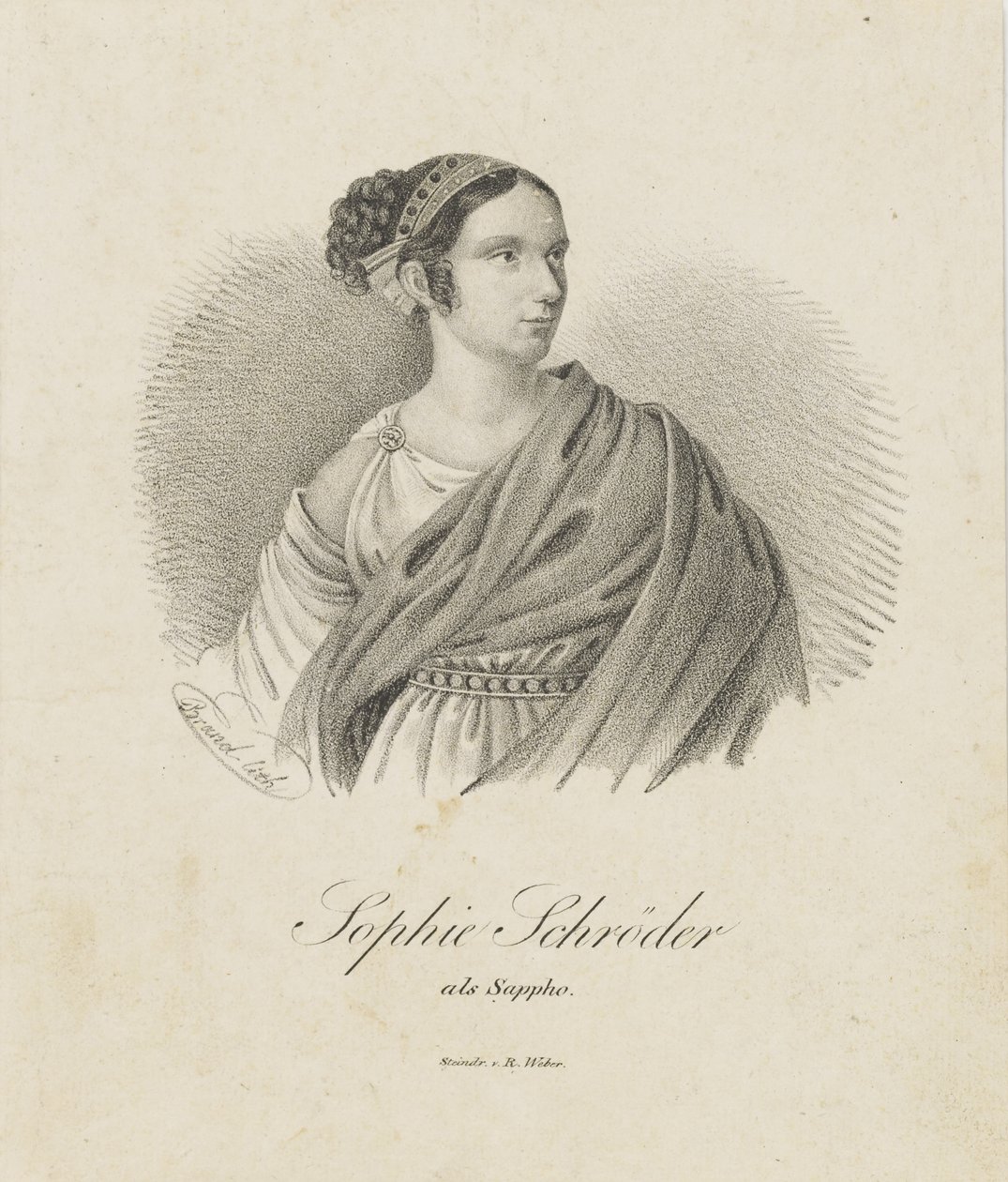 Laulaja ja näyttelijä Sophie Schröderin muotokuva 1781-1868 Sapphona, 1833. tekijältä Unbekannt
