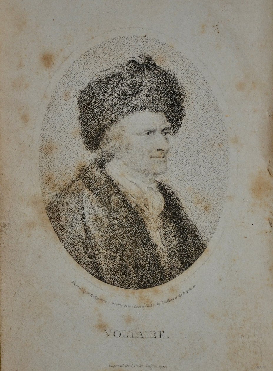 Muotokuva kirjailijasta, esseististä ja filosofista Francois Marie Arouet de Voltaire 1694-1778, 1798 tekijältä Unbekannt