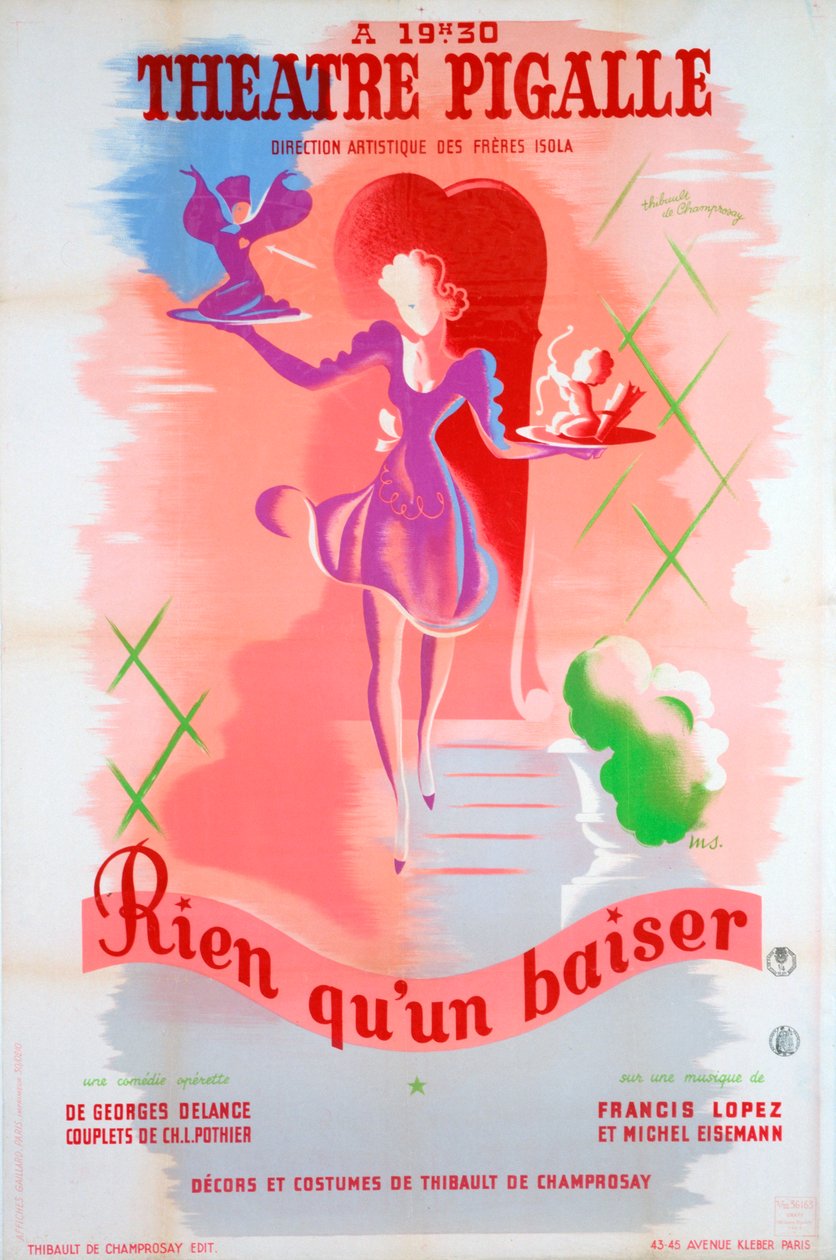 Just a Kiss -juliste, Théâtre Pigalle, Pariisi, 1900-luku tekijältä Unbekannt