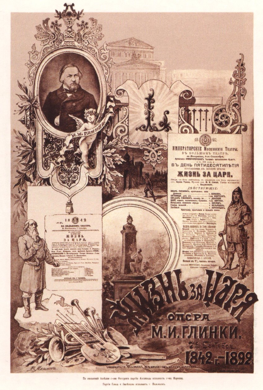 Juliste M. Glinkan oopperaan Elämä tsaarille, 1892 tekijältä Unbekannt