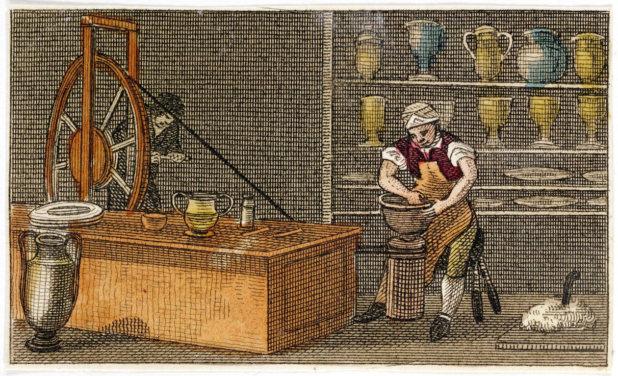 Potter töissä Wedgwoods Etrurian tehtaalla, Hanley, Staffordshire, c1830 tekijältä Unbekannt