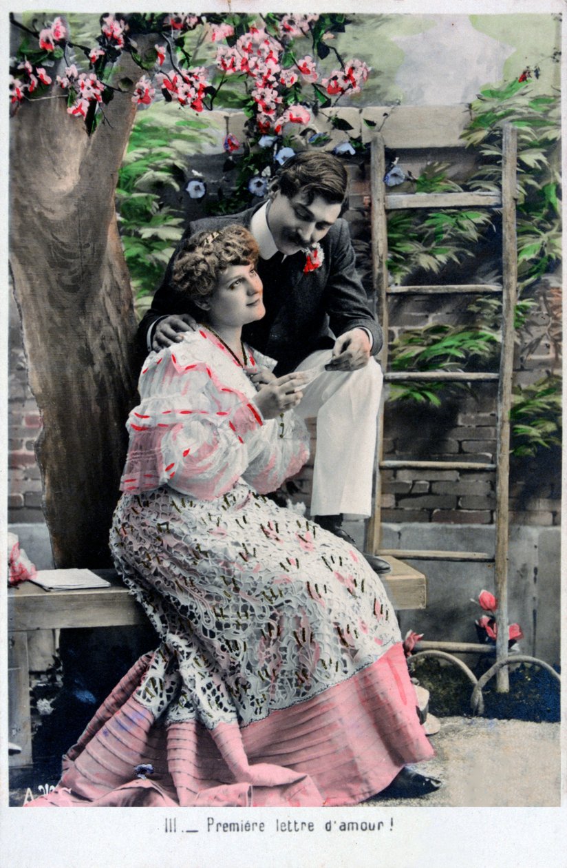 Premiere Love Letter, vintage ranskalainen postikortti, c1900 tekijältä Unbekannt