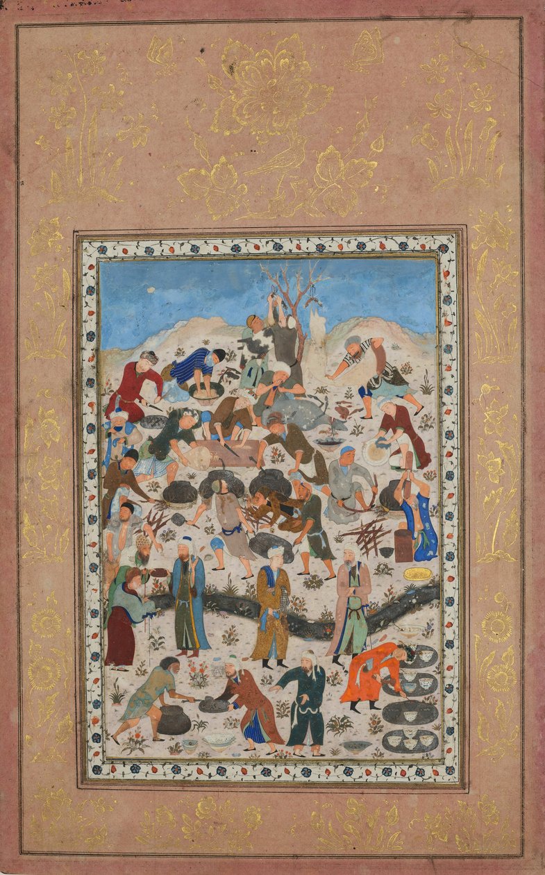 Valmistautuminen juhlaan, Folio Jamin divaanista, 1400-luvun loppu. tekijältä Unbekannt