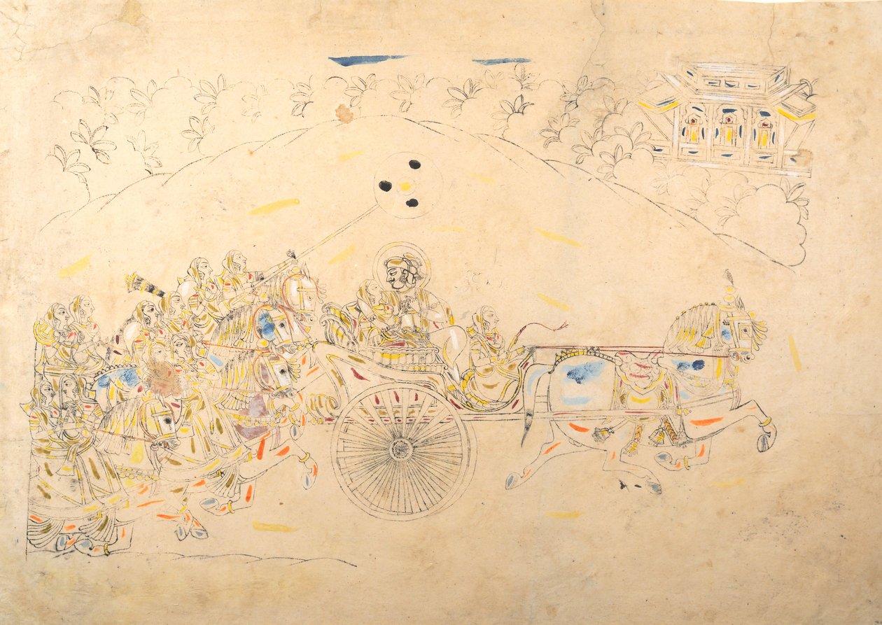 Valmistelututkimus mies Singhin ja hänen haareminsa muotokuvaa varten, 1810-15. tekijältä Unbekannt